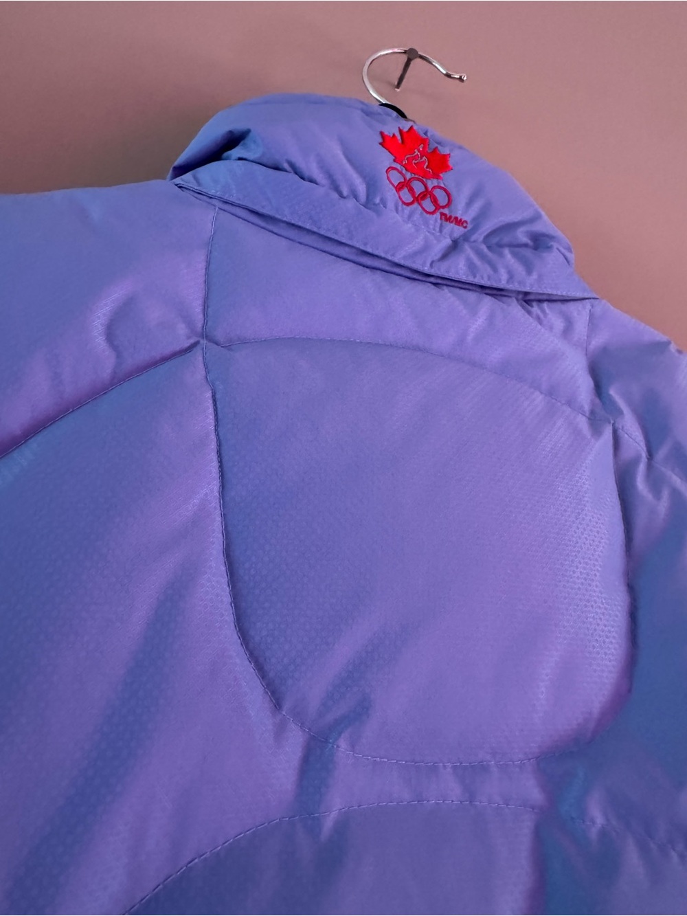 Lavender light Blue Puffer Jacket with Red Olympic embroidered logo - Picture 10 of 12